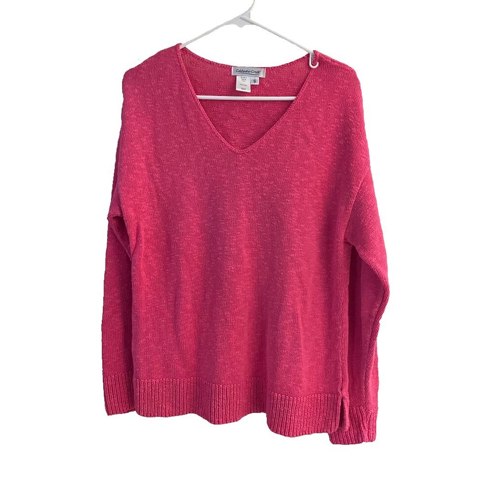 Coldwater Creek V Neck 100% Cotton Pink Sweater Women's Size Small